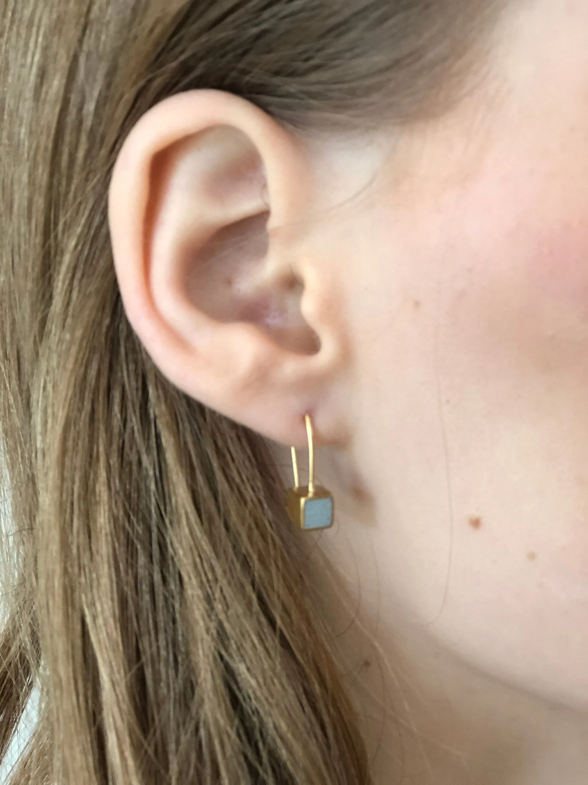 Minimalist silver & concrete cube dangle Earrings