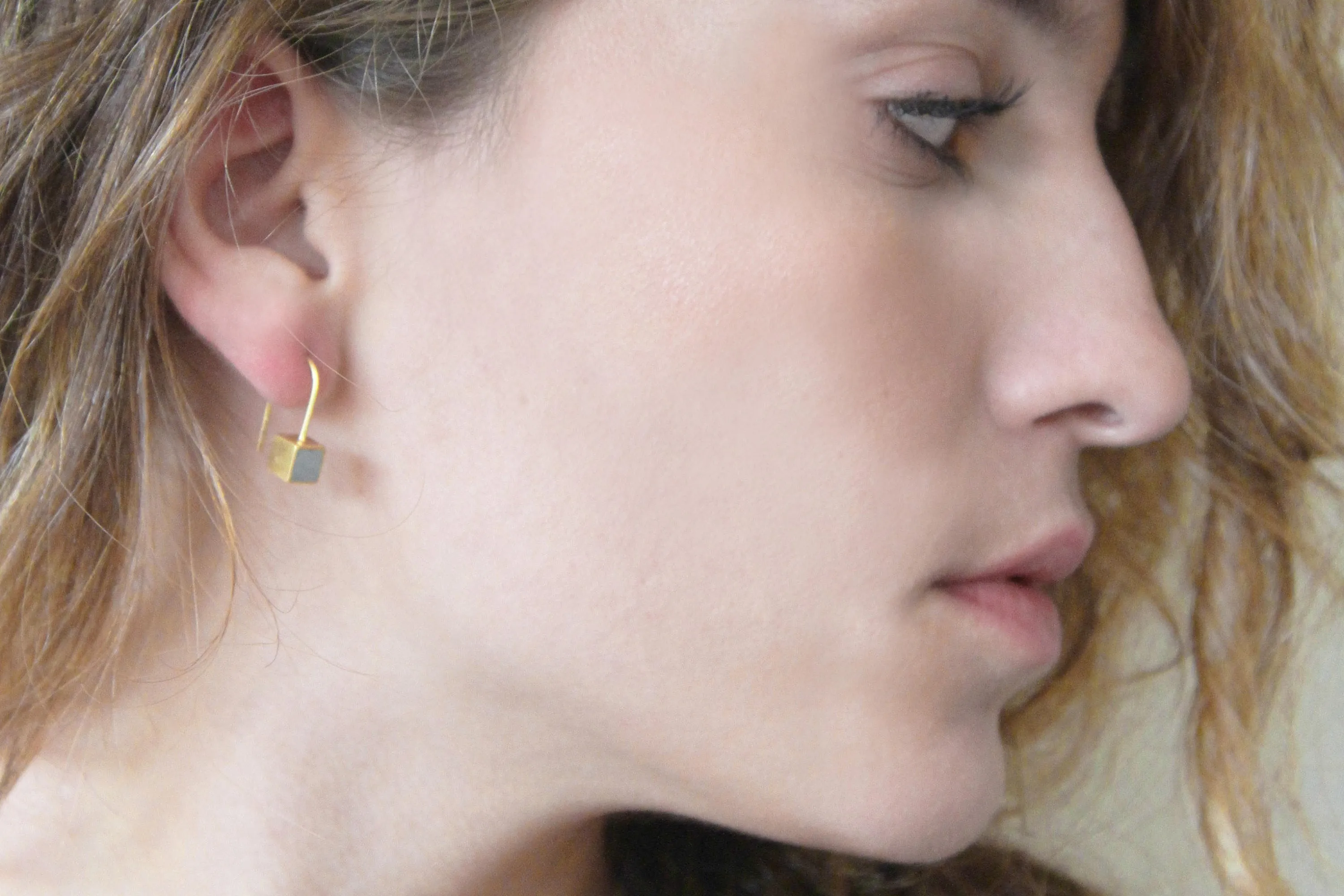 Minimalist silver & concrete cube dangle Earrings