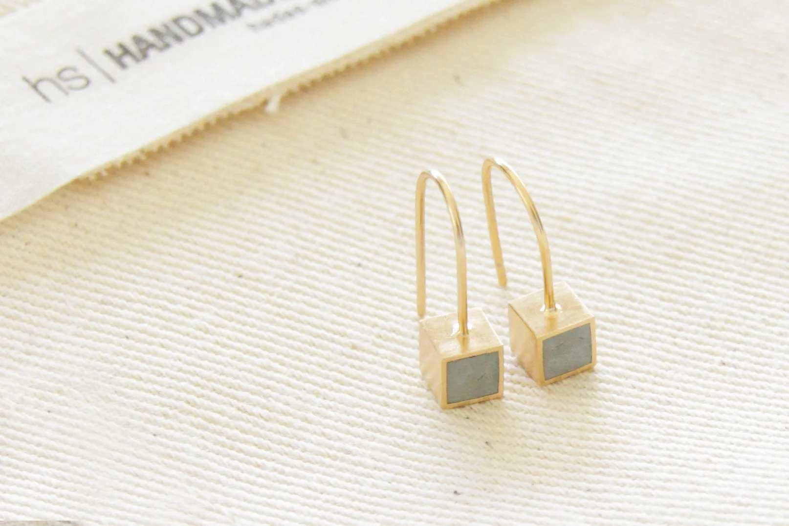 Minimalist silver & concrete cube dangle Earrings