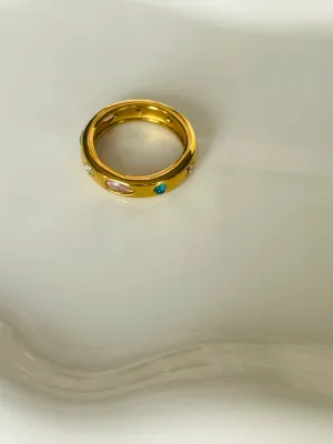 Minimalist stainless steel jewelry zircon plated 18k gold wedding rings for women