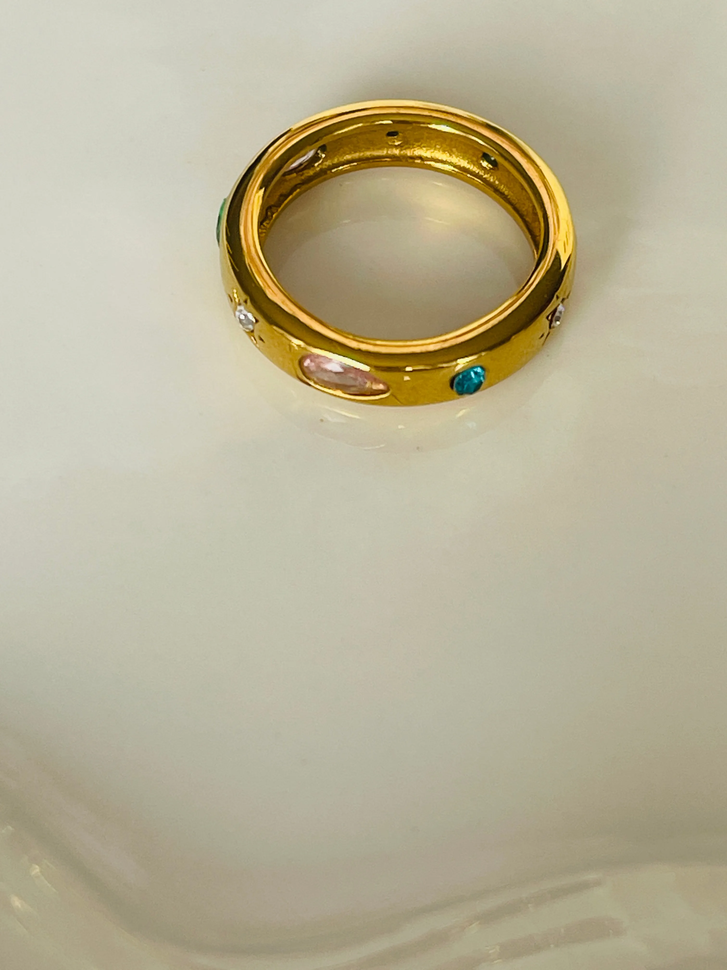 Minimalist stainless steel jewelry zircon plated 18k gold wedding rings for women