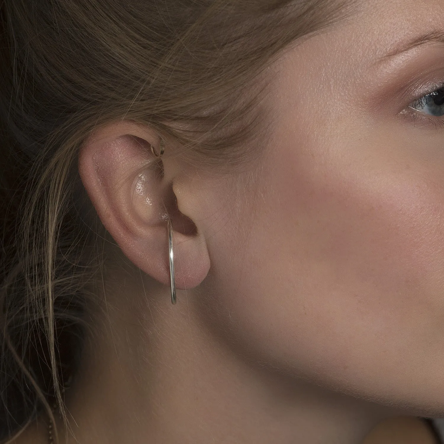 Minimalist Suspension Hoop Earring , Gold, Rose Gold, or Silver