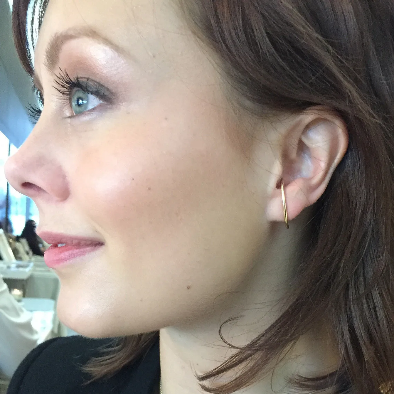 Minimalist Suspension Hoop Earring , Gold, Rose Gold, or Silver
