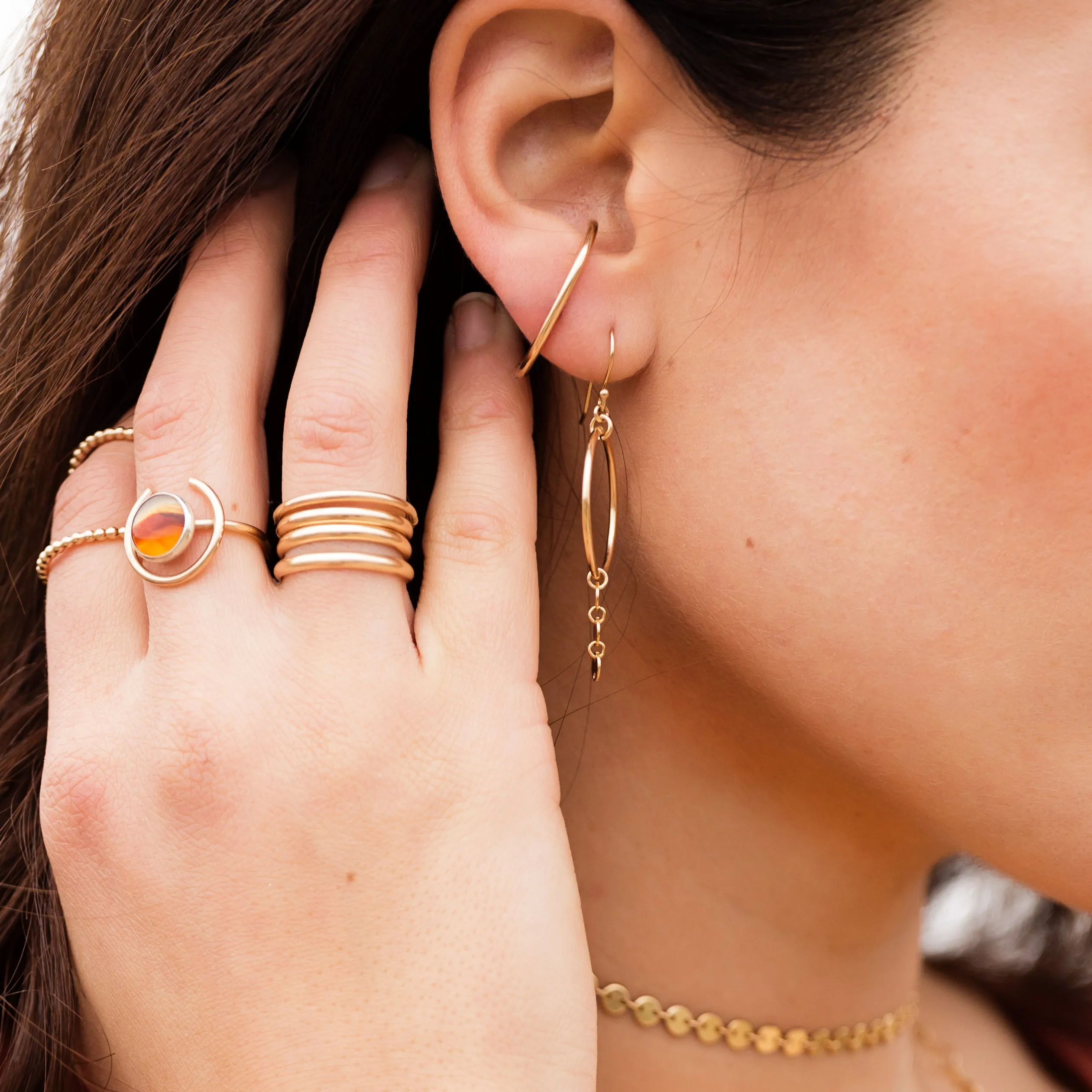 Minimalist Suspension Hoop Earring , Gold, Rose Gold, or Silver