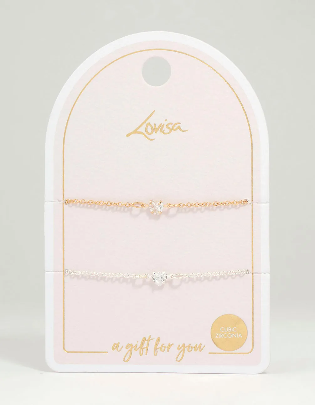 Mixed Metal Cubic Zirconia Heart Bracelets 2-Pack