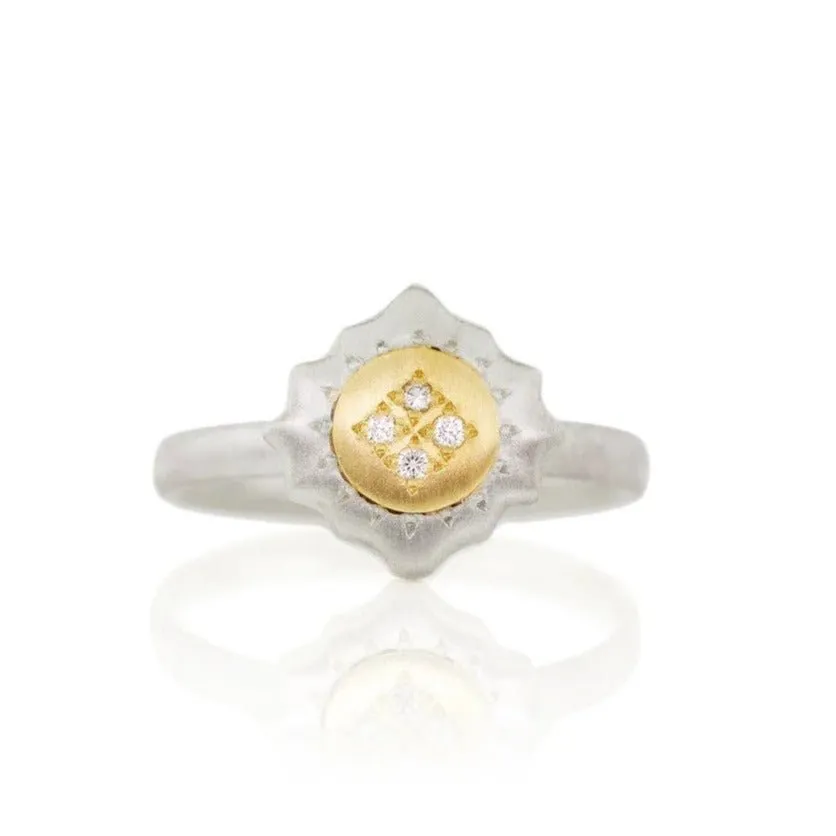 Mixed Metal "East & West Charm" Ring with Diamonds
