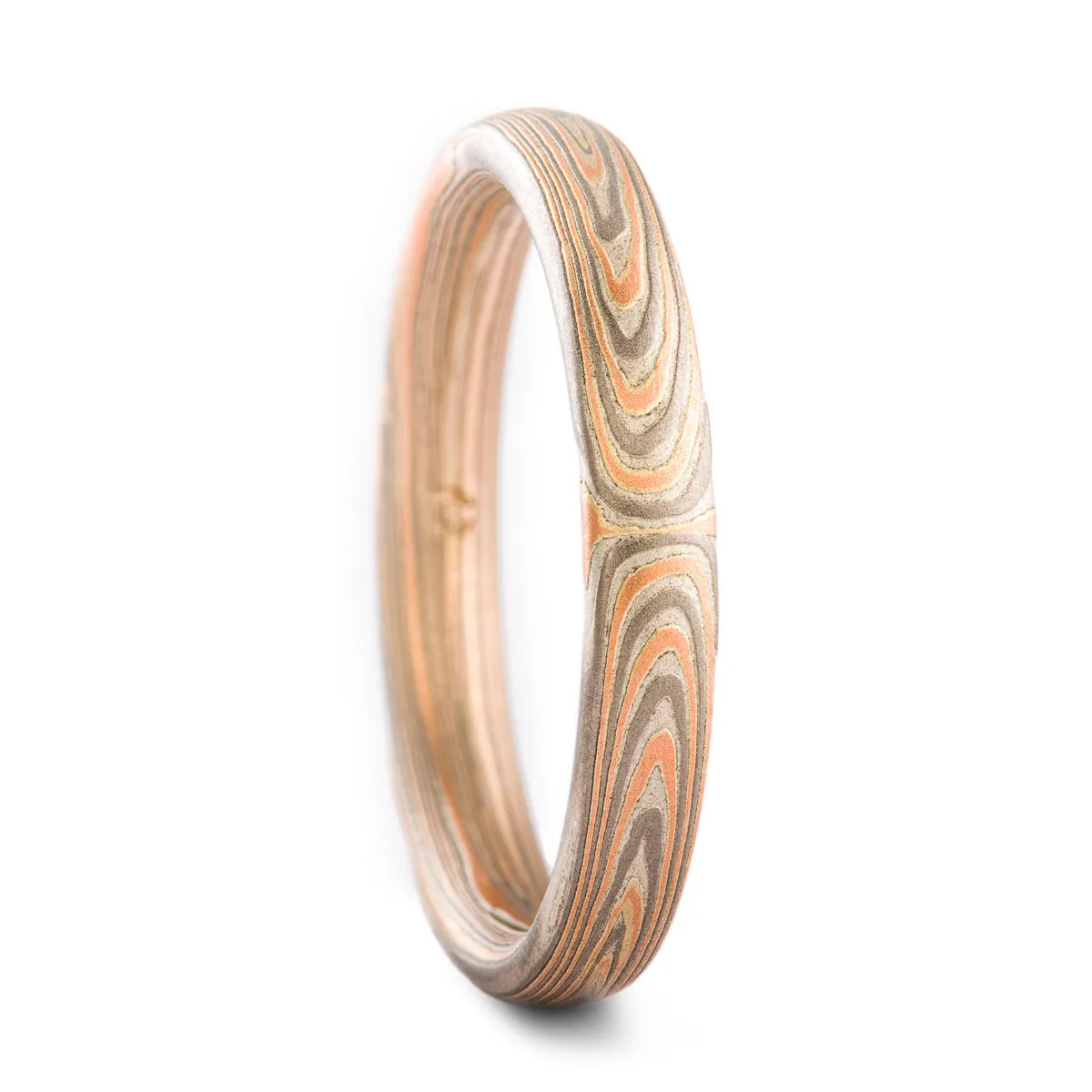 Mokume Gane Ring Set in Vortex Pattern and Embers Palette with Prong Set Topaz SHIPS TODAY