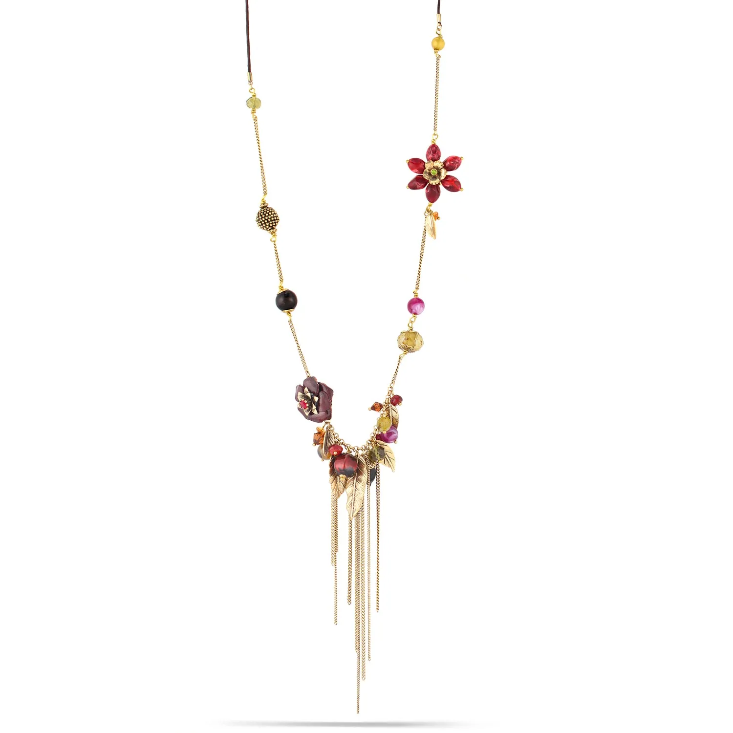 MULTI COLOR BEADS GOLD TASSEL NECKLACES #282RD1201 (6C6)