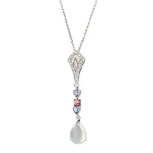 Multicolor Gems and Diamond Necklace, 18K White Gold