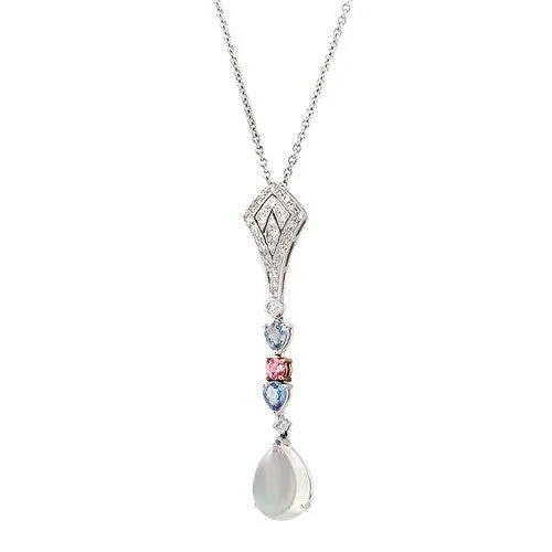 Multicolor Gems and Diamond Necklace, 18K White Gold