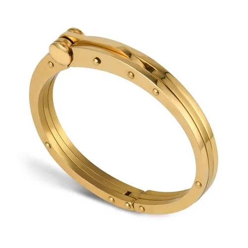 My Daily Styles Men’s Stainless Steel Handcuff Bracelet – Two-Tone Or Solid Color, Durable Cable Link, Adjustable Fit 8"-9" Wrist, Modern Fashion Jewelry for Men