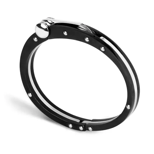 My Daily Styles Men’s Stainless Steel Handcuff Bracelet – Two-Tone Or Solid Color, Durable Cable Link, Adjustable Fit 8"-9" Wrist, Modern Fashion Jewelry for Men