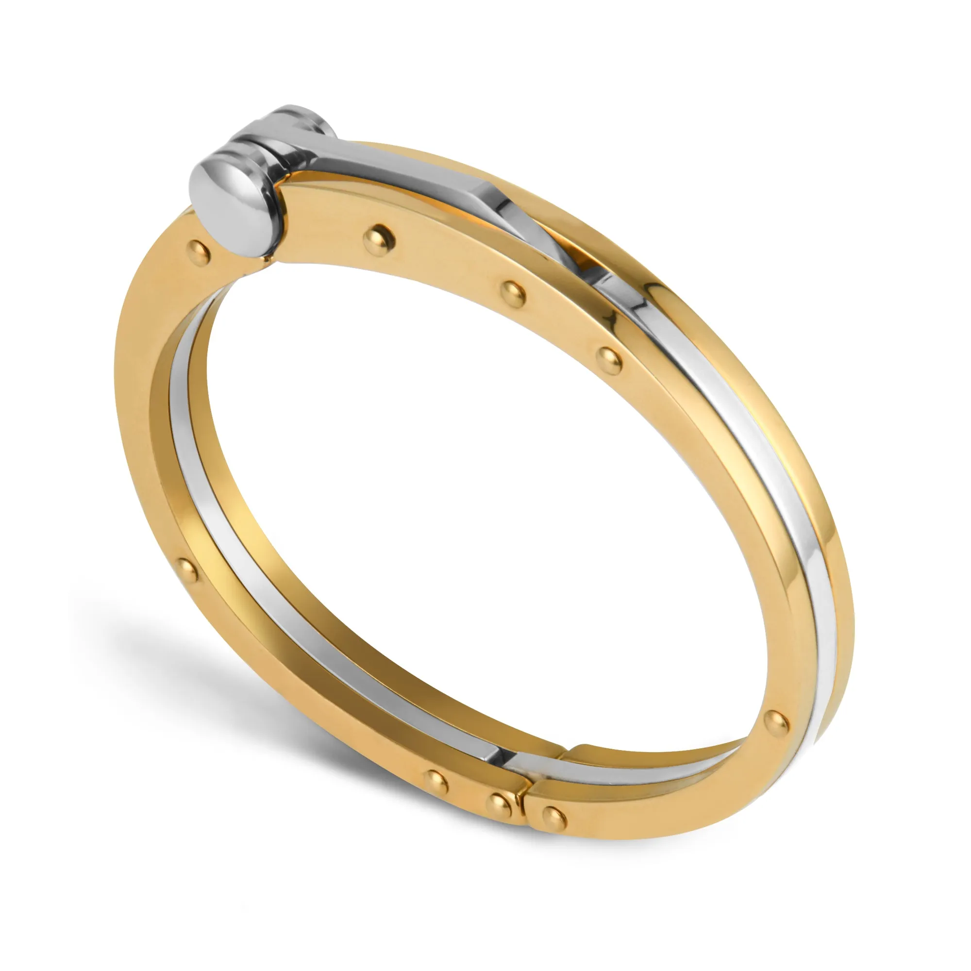 My Daily Styles Men’s Stainless Steel Handcuff Bracelet – Two-Tone Or Solid Color, Durable Cable Link, Adjustable Fit 8"-9" Wrist, Modern Fashion Jewelry for Men
