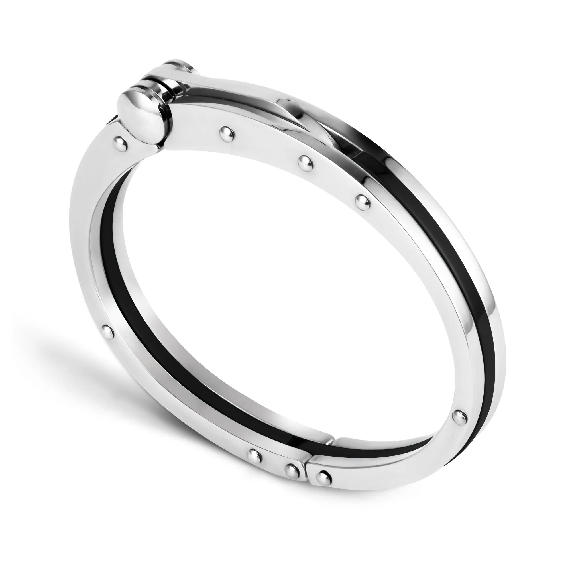 My Daily Styles Men’s Stainless Steel Handcuff Bracelet – Two-Tone Or Solid Color, Durable Cable Link, Adjustable Fit 8"-9" Wrist, Modern Fashion Jewelry for Men
