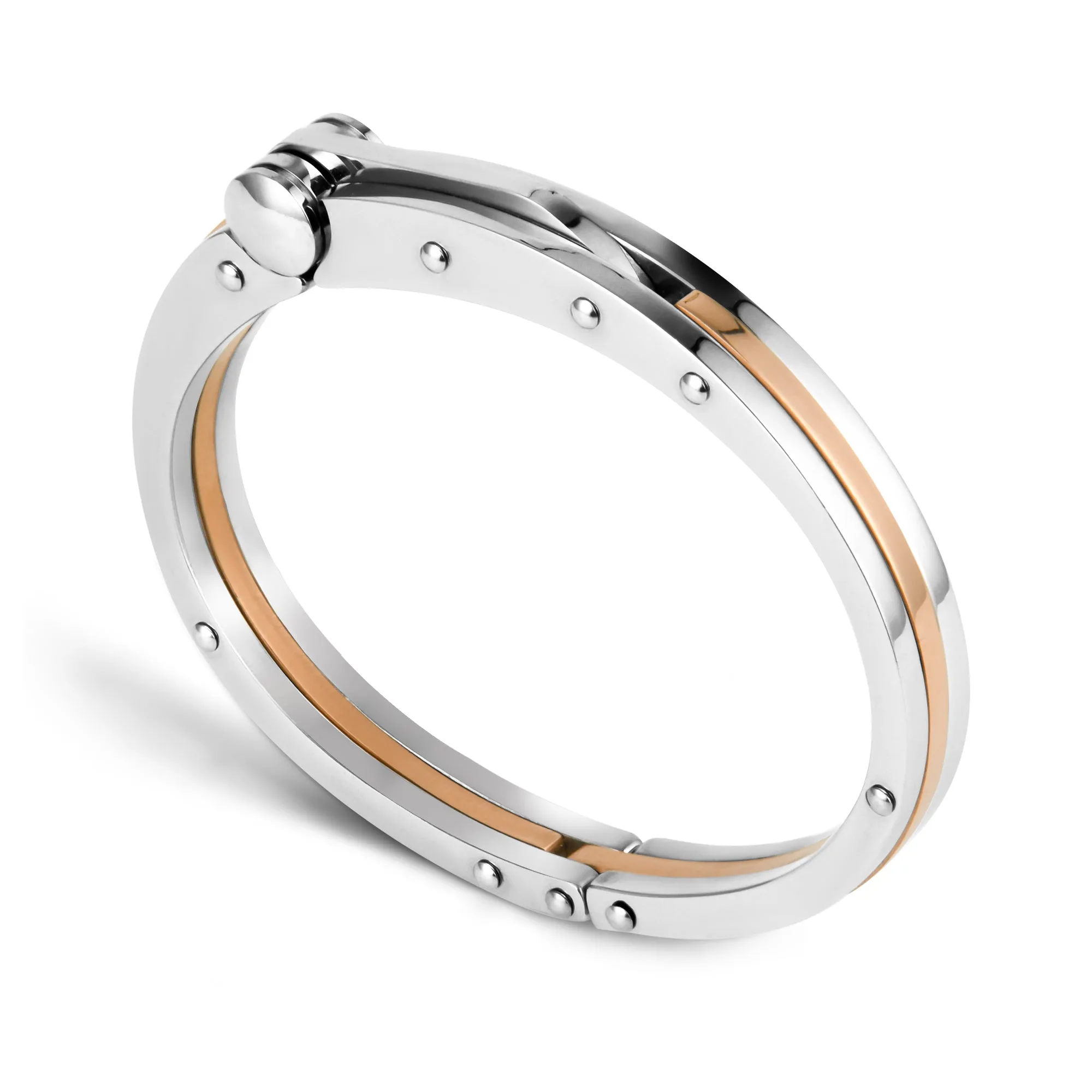 My Daily Styles Men’s Stainless Steel Handcuff Bracelet – Two-Tone Or Solid Color, Durable Cable Link, Adjustable Fit 8"-9" Wrist, Modern Fashion Jewelry for Men
