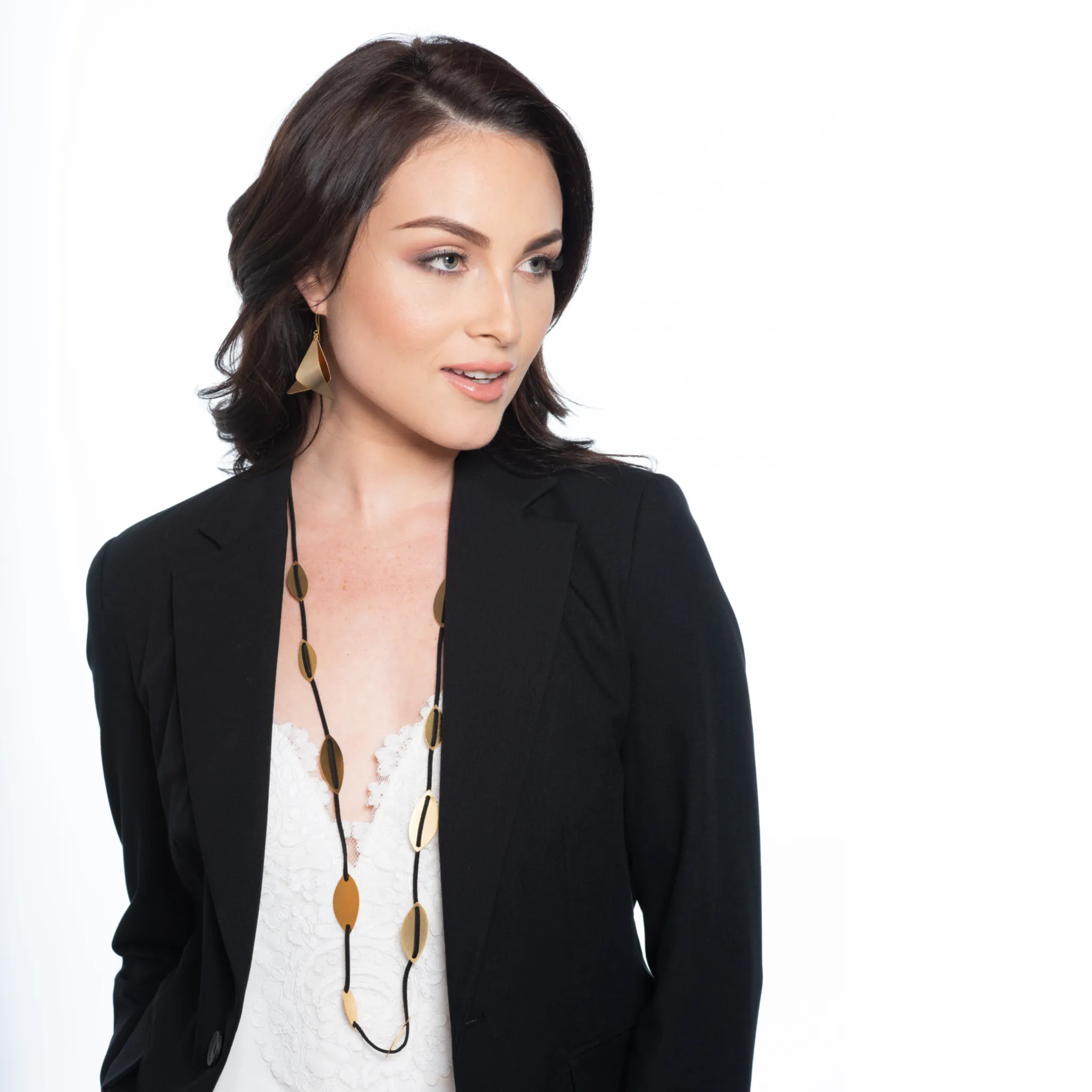 Naomi - Long cord & gold elements necklace
