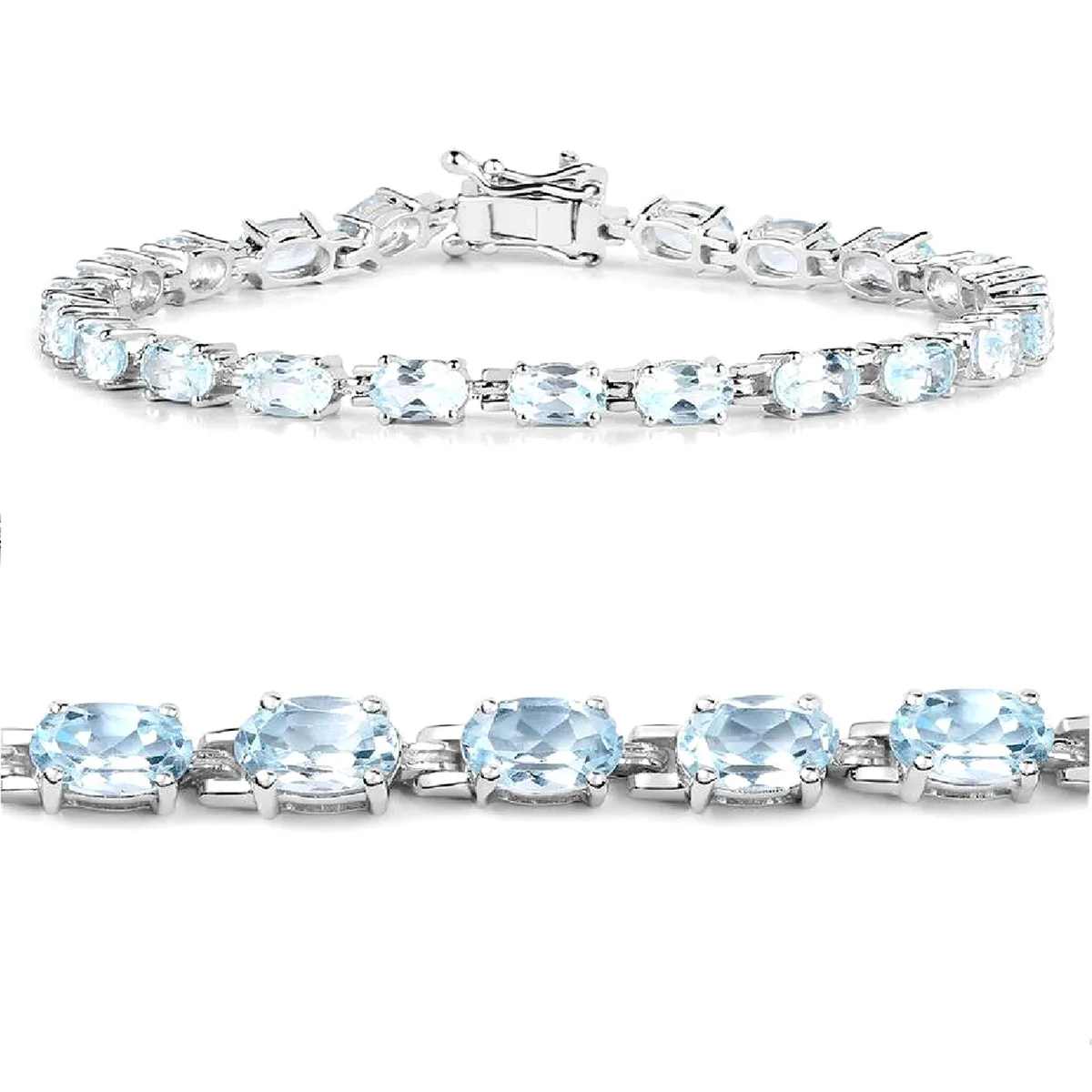 Natural Blue Topaz 925 Sterling Silver Tennis Bracelet Jewelry