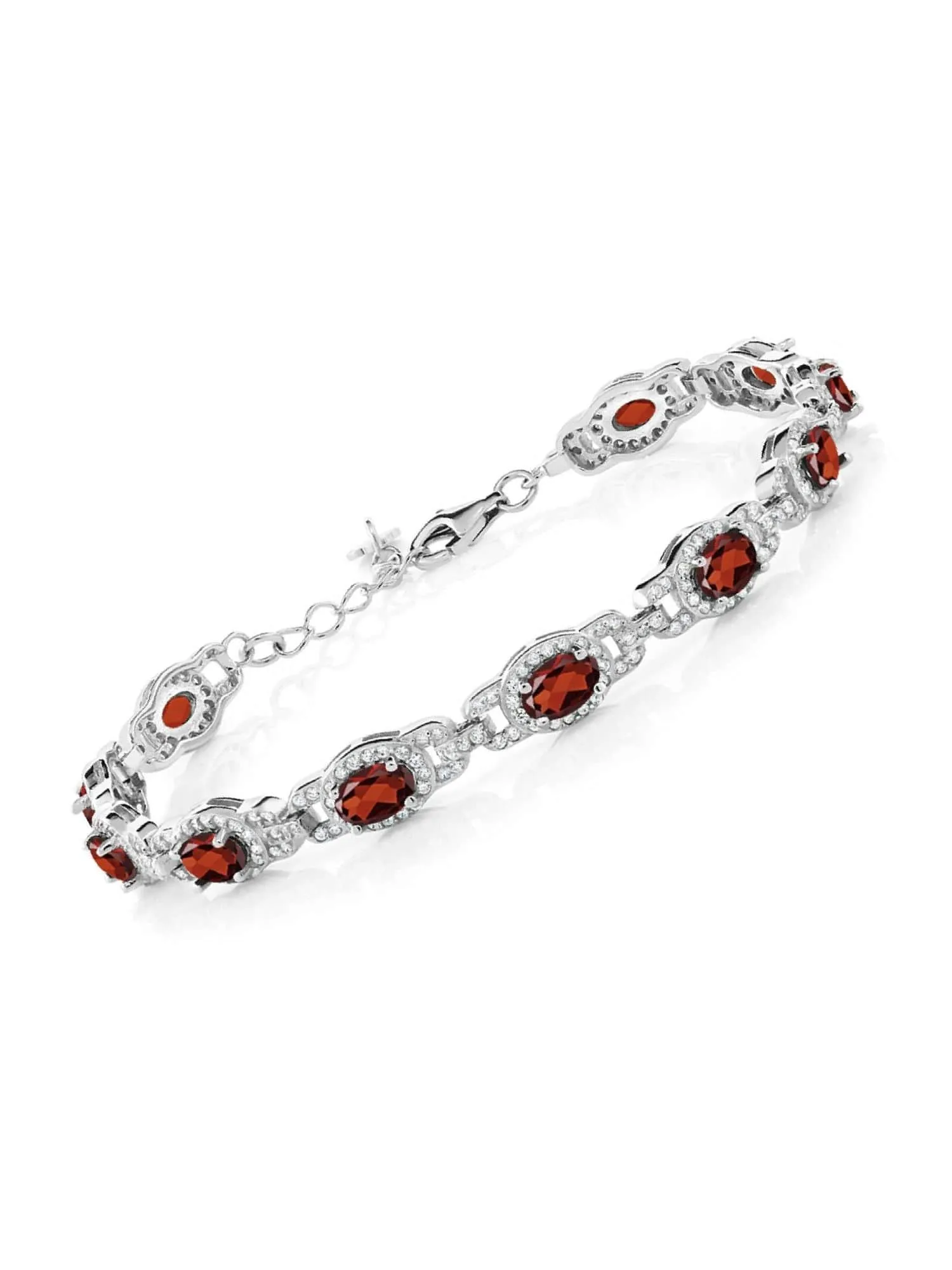 Natural Garnet 925 Sterling Silver Tennis Bracelet Jewelry