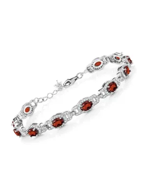 Natural Garnet 925 Sterling Silver Tennis Bracelet Jewelry