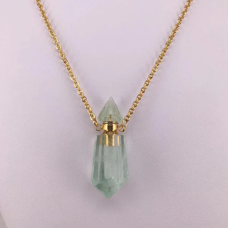 Natural Gemstone Prism Perfume Bottle Pendant Necklace