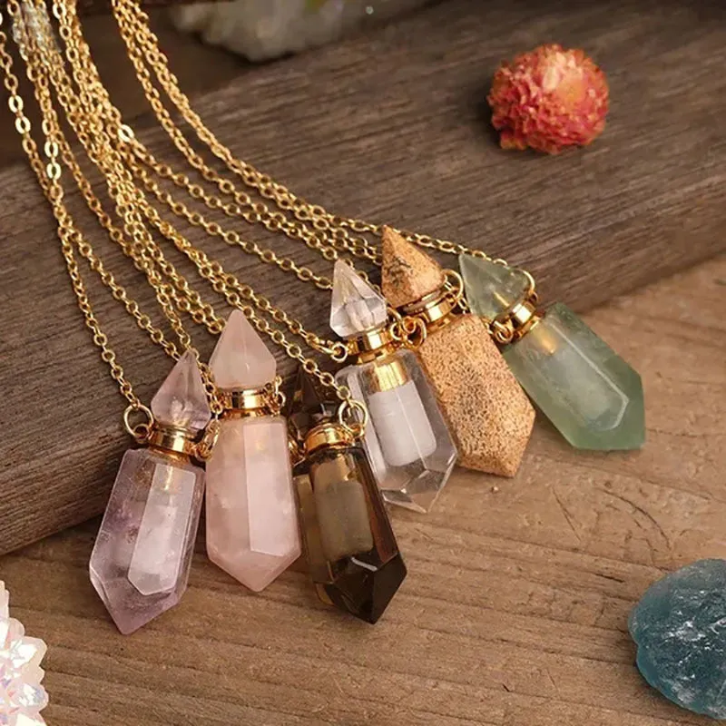 Natural Gemstone Prism Perfume Bottle Pendant Necklace