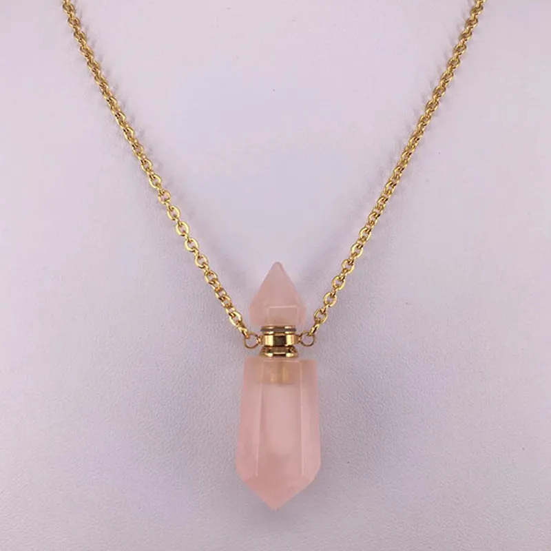 Natural Gemstone Prism Perfume Bottle Pendant Necklace