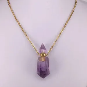 Natural Gemstone Prism Perfume Bottle Pendant Necklace