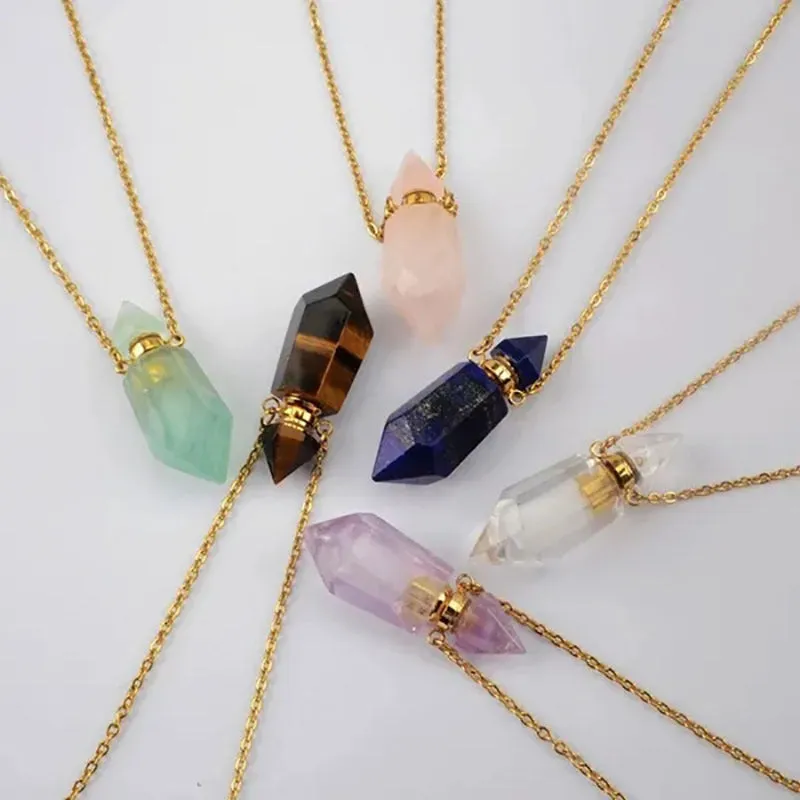 Natural Gemstone Prism Perfume Bottle Pendant Necklace