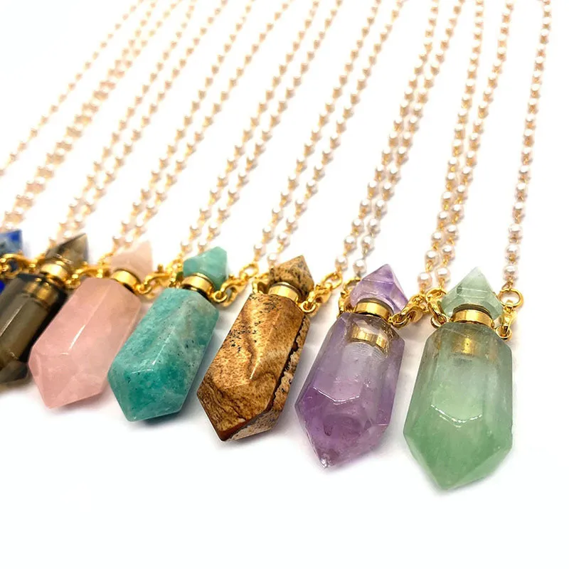 Natural Gemstone Prism Perfume Bottle Pendant Necklace