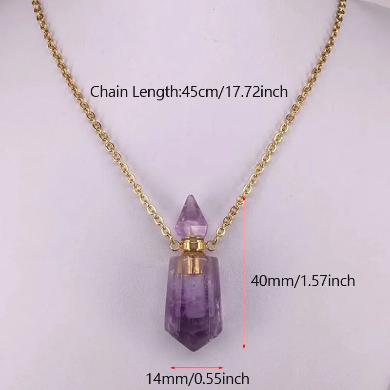 Natural Gemstone Prism Perfume Bottle Pendant Necklace