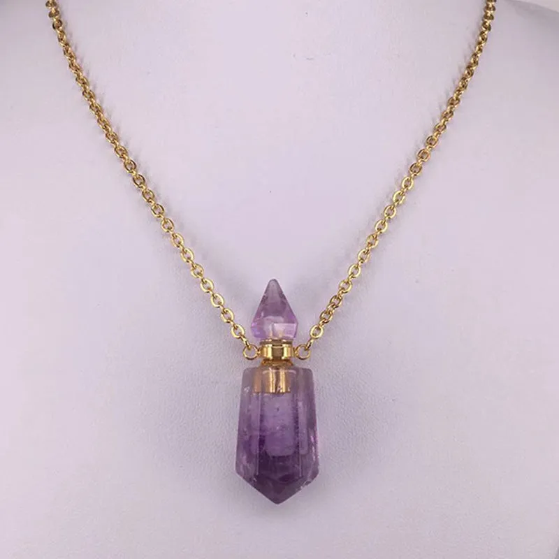 Natural Gemstone Prism Perfume Bottle Pendant Necklace