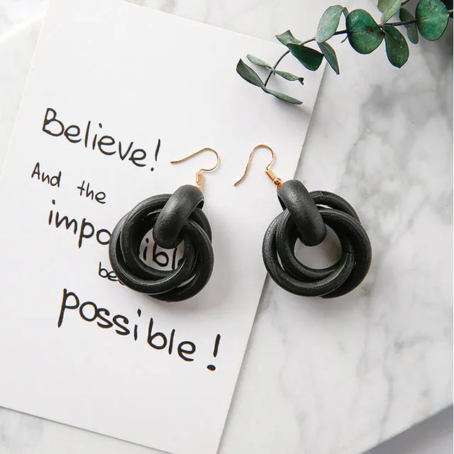 New Minimalist Vintage Brown Acrylic Wooden Surround Long Earrings  Women Antique Round Large Drop Earrings Gift