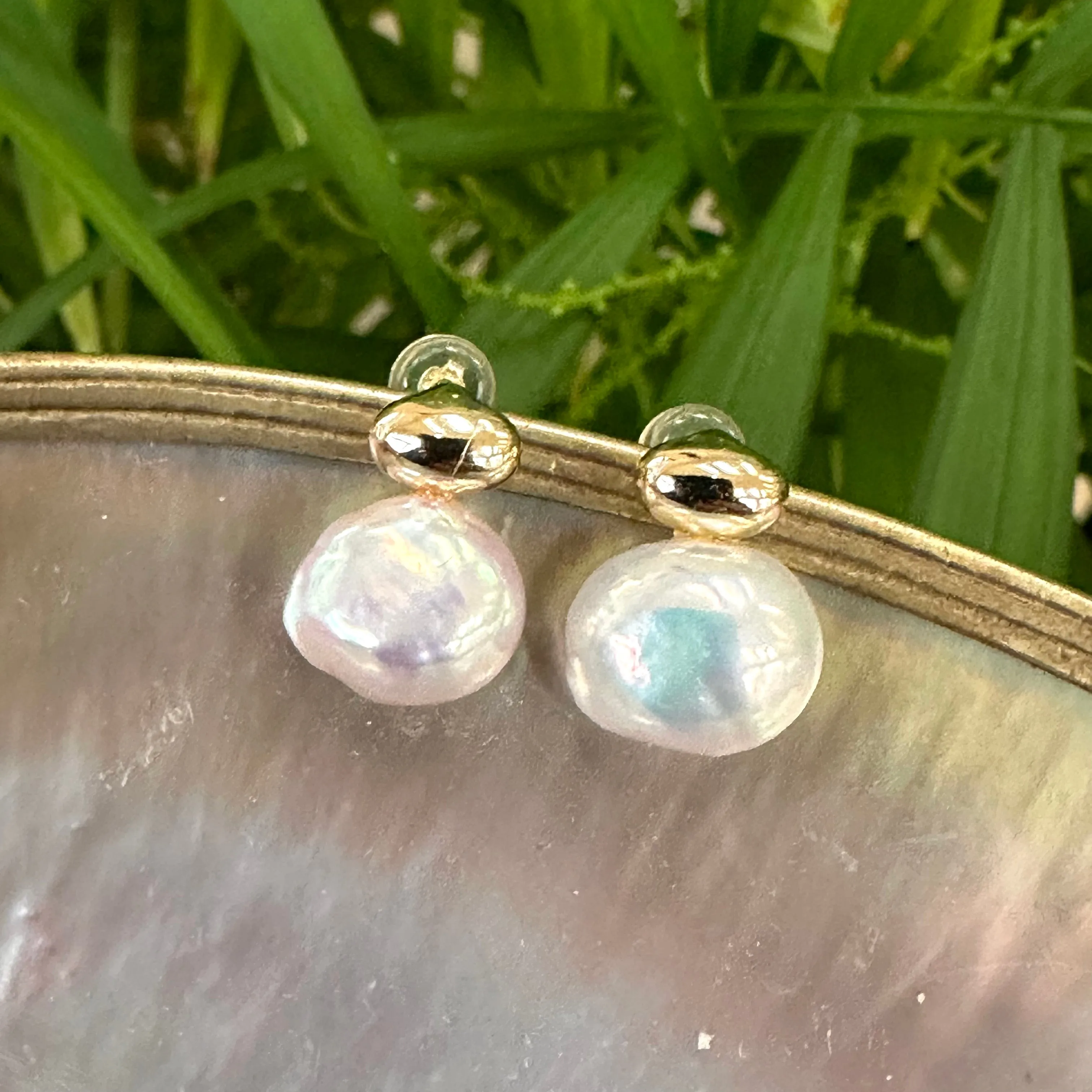 Nugget Pearl Stud Earrings, Gold Vermeil