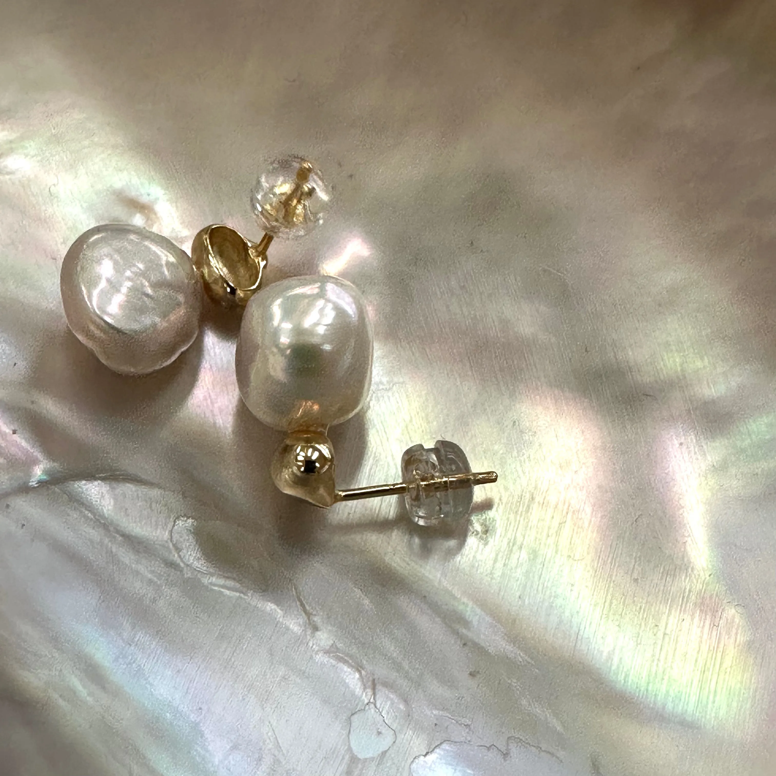 Nugget Pearl Stud Earrings, Gold Vermeil