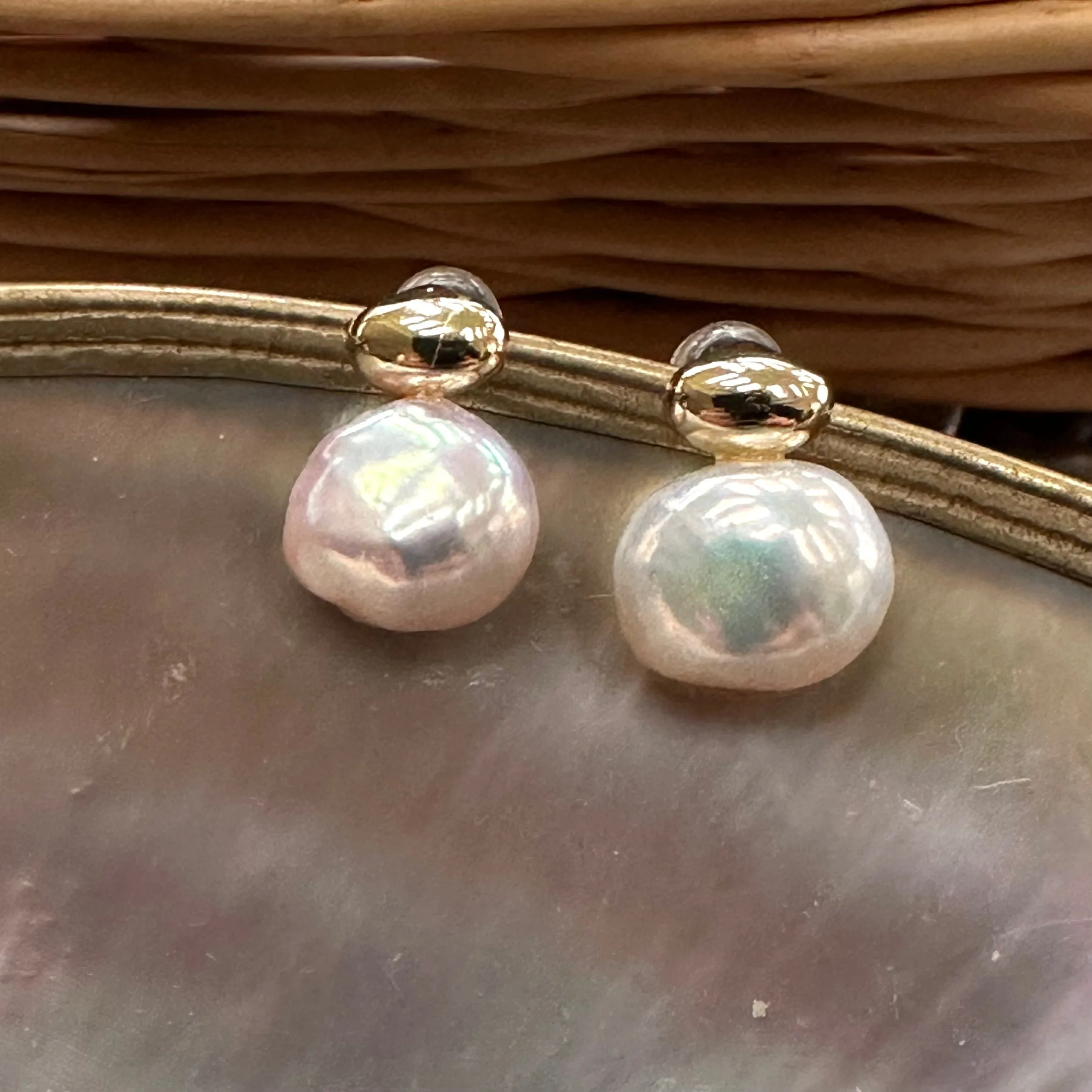 Nugget Pearl Stud Earrings, Gold Vermeil