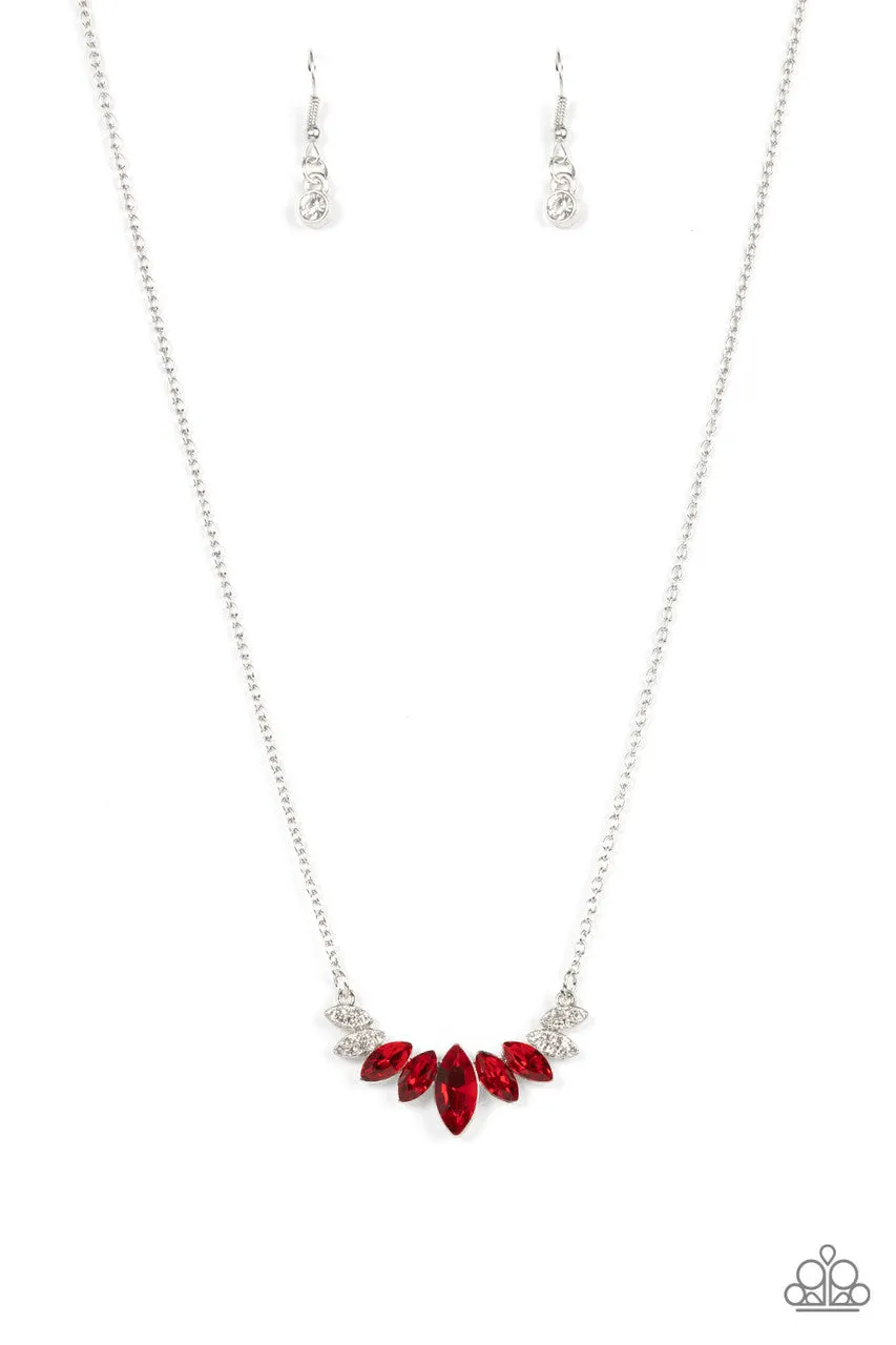 One Empire at a Time - Red - Marquise Cut Rhinestone Paparazzi Short Necklace