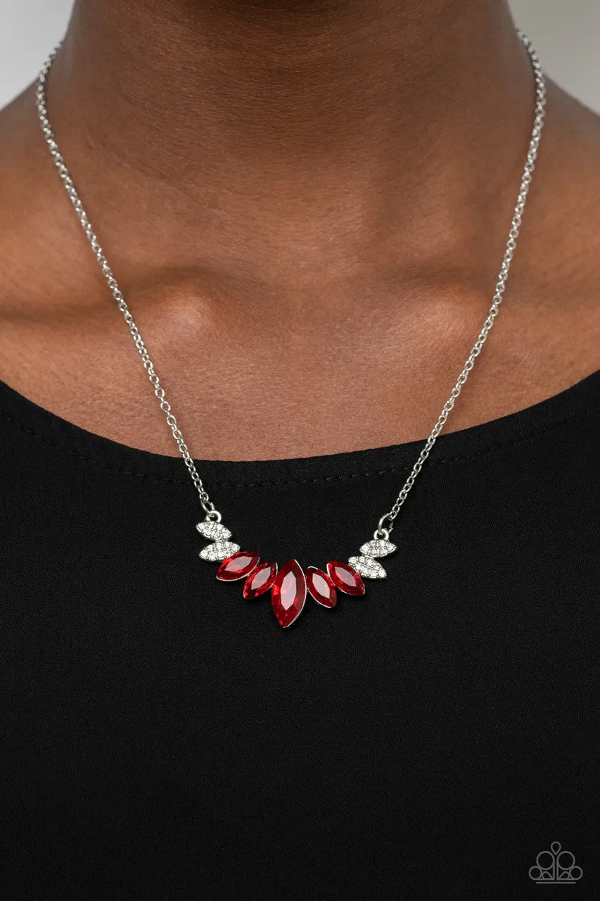 One Empire at a Time - Red - Marquise Cut Rhinestone Paparazzi Short Necklace