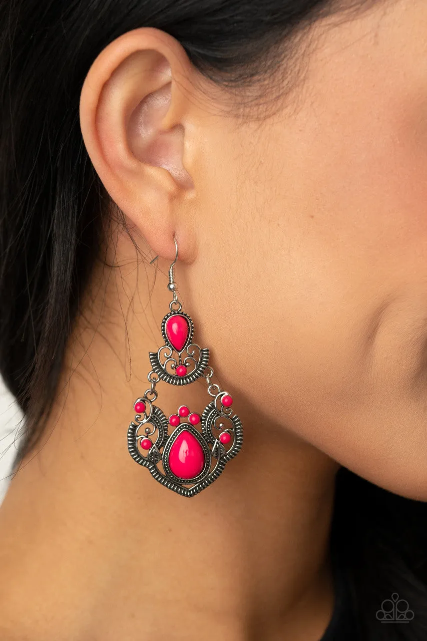 Palm Tree Tiaras Pink Paparazzi Earrings