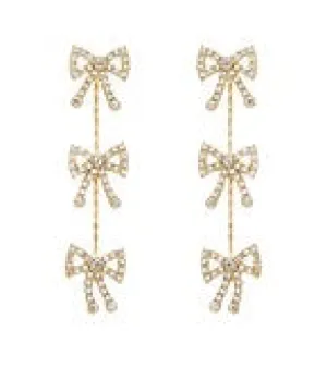 Paved 3 Bow Linear Drop Earrings