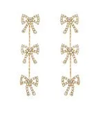 Paved 3 Bow Linear Drop Earrings
