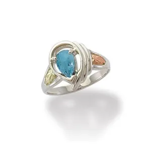 Pear Cut Blue Topaz - Sterling Silver Black Hills Gold Ring