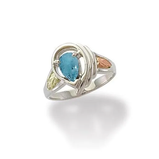 Pear Cut Blue Topaz - Sterling Silver Black Hills Gold Ring