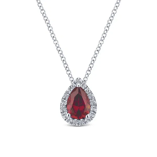 Pear Shaped Sapphire and Diamond Halo Pendant Necklace