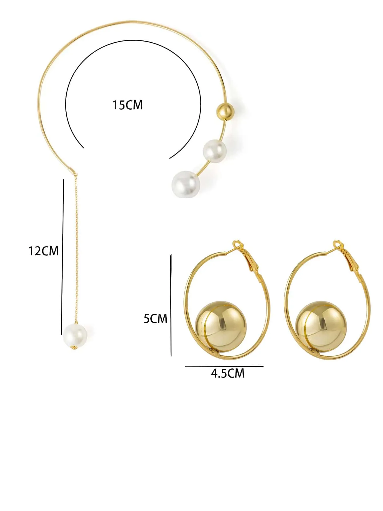 Pearl Decor Necklace & Earrings - Gold- FD ⚡