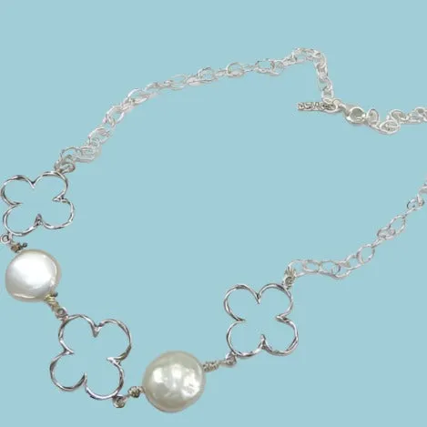 Pearls on sterling silver necklace