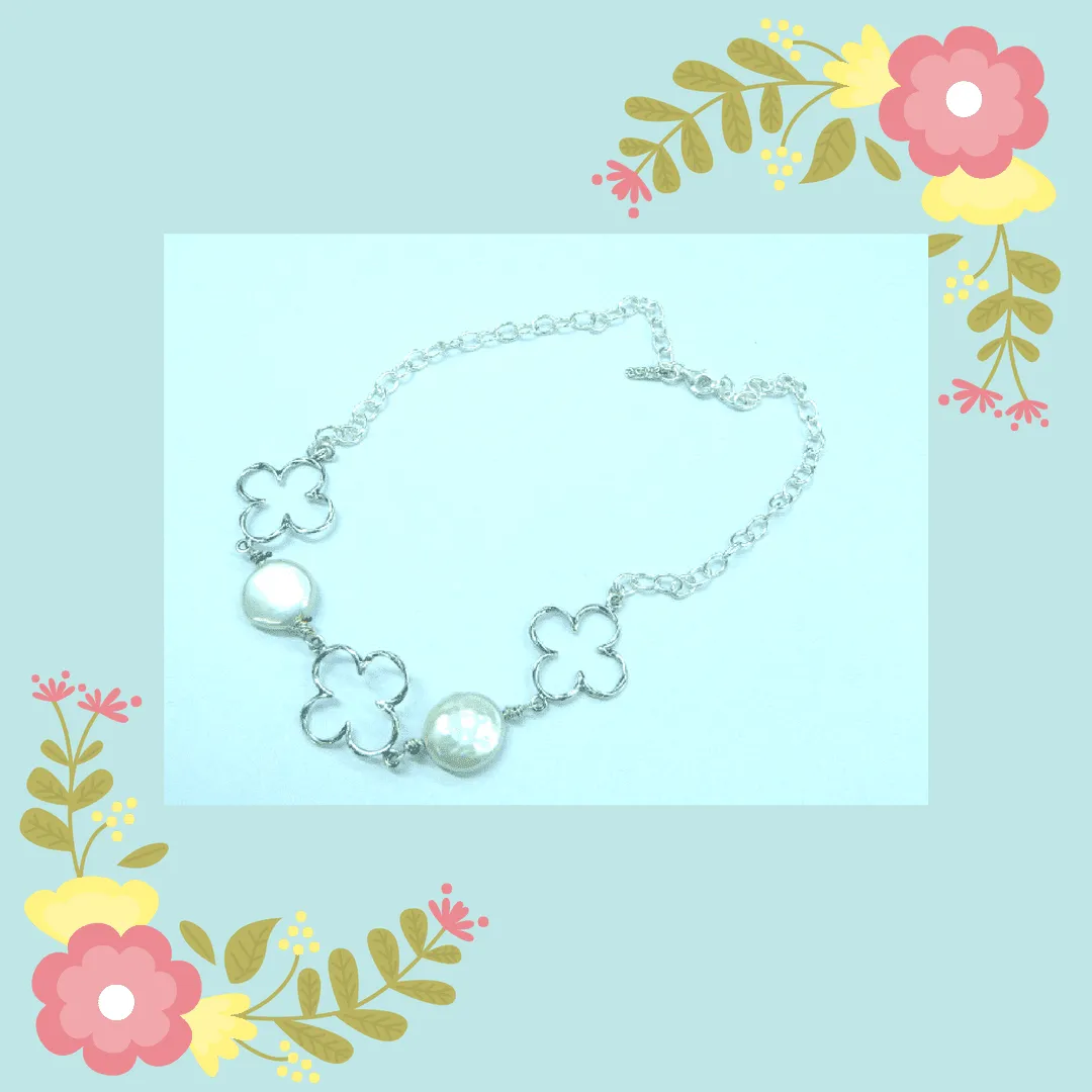 Pearls on sterling silver necklace