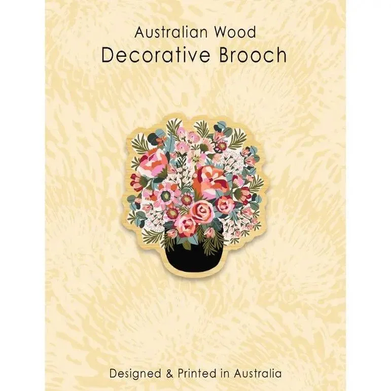 Peonies & Roses Australian Wooden Brooch