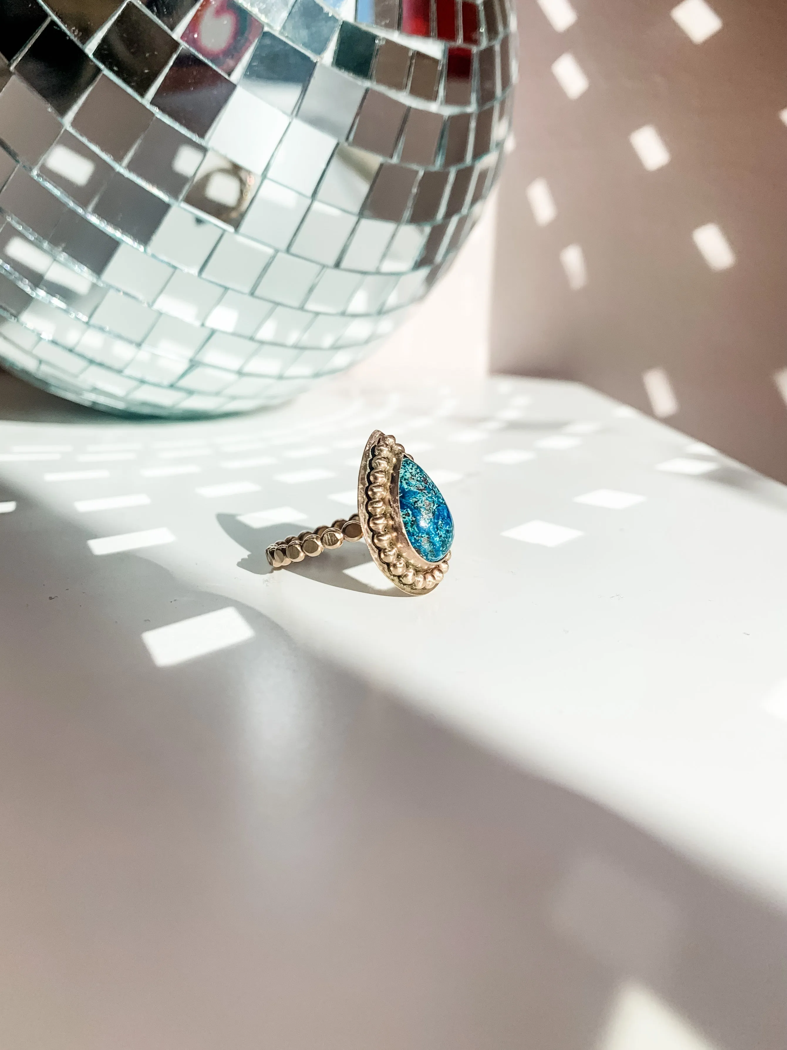 People's Choice Gold Halo Turquoise Statement Ring size 7