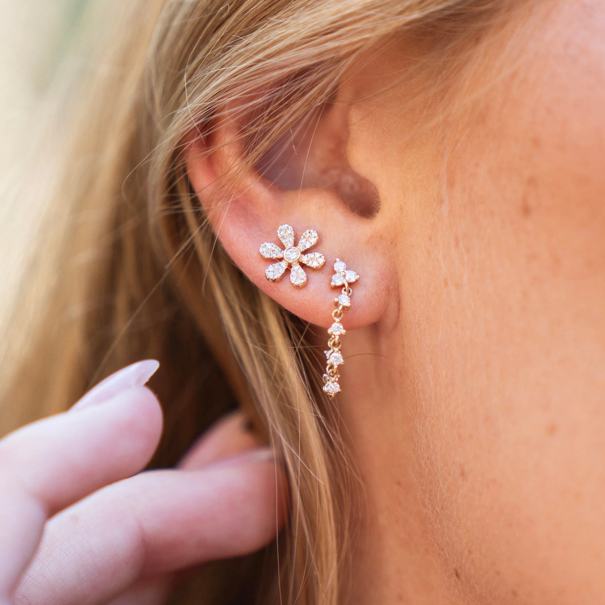 Petit Diamond Trio and Diamond Chain Earrings