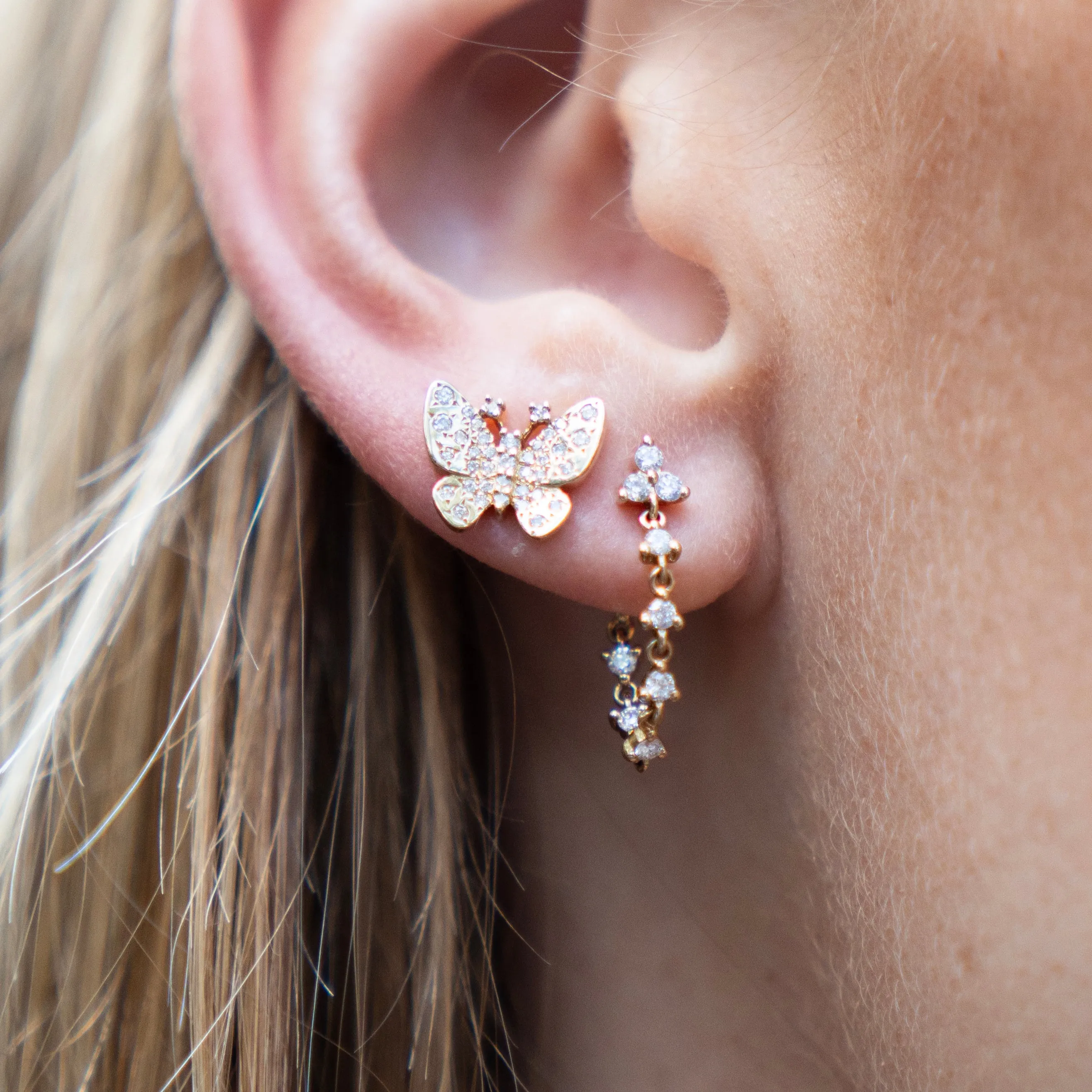 Petit Diamond Trio and Diamond Chain Earrings
